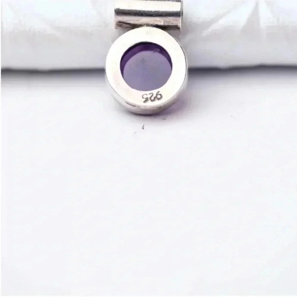 Vintage Amethyst Cabochon Pendant in 925 Sterling Silver - February Birthstone - Picture 11 of 16